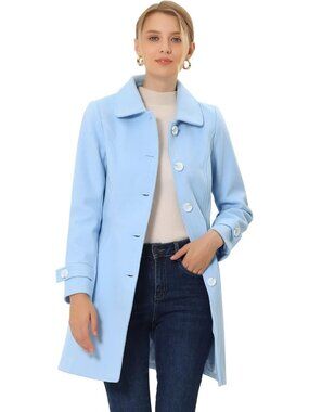 Women's Blue Winter Overcoat Peter Pan Collar Single Breasted Pea Coat A-Line